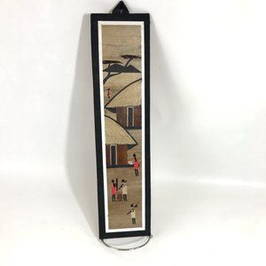 African Banana Leaf Fiber Art Village Women Scene with Landscape 4x16